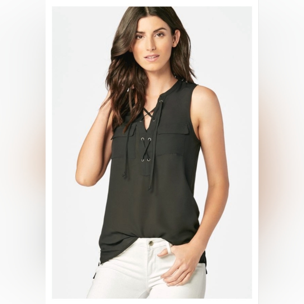 JustFab Black Lace-Up Safari Tank Sheer Sleeveless Top Size 3X NWT - Picture 1 of 10